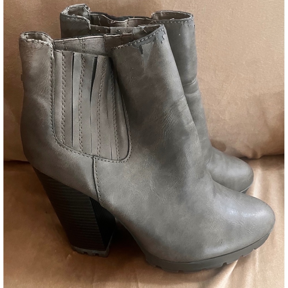 Candie's Womens‎ Grey Faux Leather Ankle Boots Chunky Heel Platform